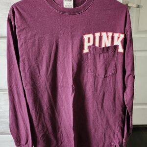 PINK Victoria's Secret Plum Long Sleeve Tee with Neon Pink Logo